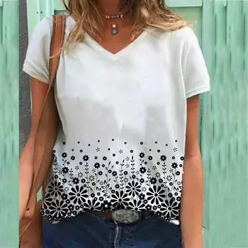 Футболка с минимальным принтом, женская футболка с короткими рукавами и V-образным вырезом S