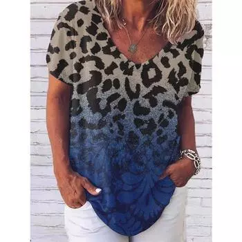 Футболка с модным леопардовым принтом 3D, женский ретро-топ Y2k, уличная одежда, футболка в стиле Харадзюку, футболка с V-образным вырезом S