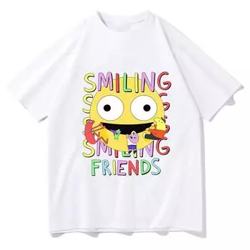 Футболка с мультяшным принтом Smiling Friends, удобная женская, женская, летняя, футболки манга, забавные футболки, графические футболки S