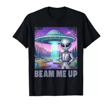 Футболка с надписью «Beam Me Up UFO Alien Spaceship» для мужчин, женщин и детей чёрный