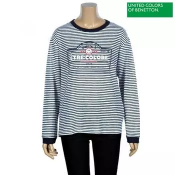 Футболка с надписью Benetton Benetton в полоску baTsa5411 Ny navy/42