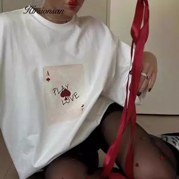 Футболка с надписью Hirsionsan play Love для женщин, лето C M красный