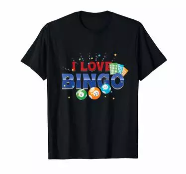 Футболка с надписью «I Love Bingo Ball Gamer Gambling Play Luck Player Game» чёрный