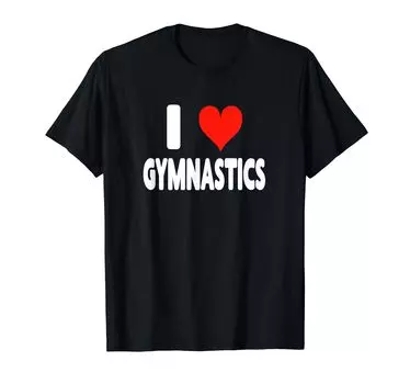 Футболка с надписью «I Love Gymnastics Heart Gym Vault Concave Bar Balance Bream» чёрный