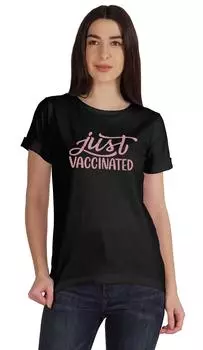 Футболка с надписью Inkmeso Just Vaccinated Funny Pro-Vaccine для женщин L чёрный