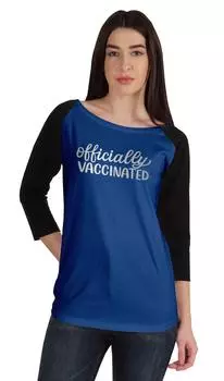 Футболка с надписью Inkmeso Officially Vaccinated Womens Funny Pro-Vaccine Tee L синий