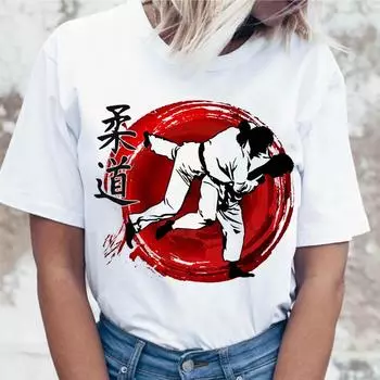 Футболка с надписью «Judo» Женская футболка с рисунком «Tshirt» Корейская футболка с рисунком «Harajuku» для женщин L белый