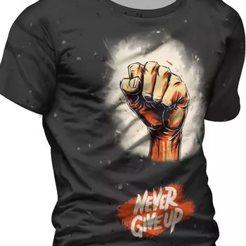 Футболка с надписью Never Give Up для мужчин - мягкая повседневная футболка с ярким цифровым принтом 3D и вдохновляющим слоганом, короткий рукав S