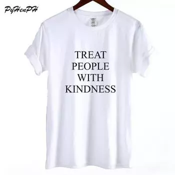 Футболка с надписью «Относитесь к людям с добротой», женская, с забавным черным рисунком, с коротким рукавом, хлопковая футболка 3XL белый