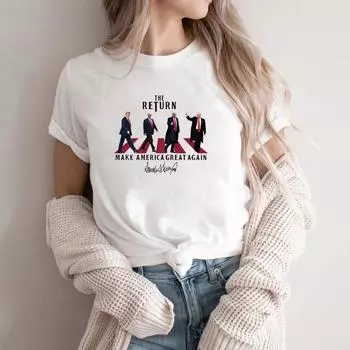 Футболка с надписью «Возвращение сделает Америку великой» Мы поддерживаем Трампа на посту президента Унисекс с круглым вырезом и короткими рукавами S