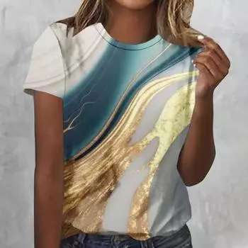 Футболка с объемным принтом чернил и свободным кроем, круглый вырез, футболка из искусственного хлопка S