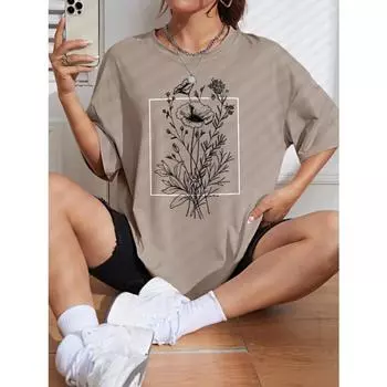 Футболка с открытыми плечами и цветочным принтом S