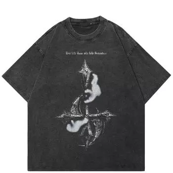 Футболка с отличительной эмблемой в уличном стиле, черная футболка из хлопка, топы унисекс, футболки, летняя футболка с короткими рукавами S чёрный