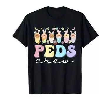 Футболка с пасхальным кроликом Peds Crew для ухода за детьми и медсестрами на Пасху чёрный