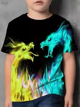 Футболка с пламенным драконом, одежда для мальчиков и девочек, забавные футболки с огненным драконом, топы для подростков, детские футболки, летняя футболка для мальчиков, детская одежда 100
