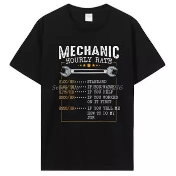 Футболка с почасовой ставкой механика из хлопка, ставка труда «Веселые рабочие», «Автолюбитель», футболка с коротким рукавом из хлопка, мужская одежда, свободные топы унисекс S чёрный