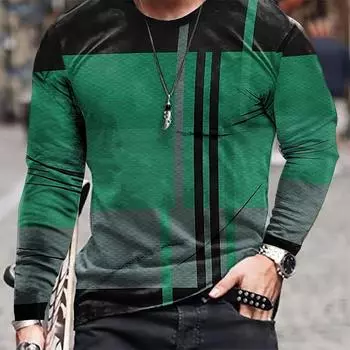 Футболка с полосатым узором, модная мужская футболка с длинным рукавом, быстросохнущая трикотажная летняя повседневная уличная футболка большого размера, блузка, мужская футболка S