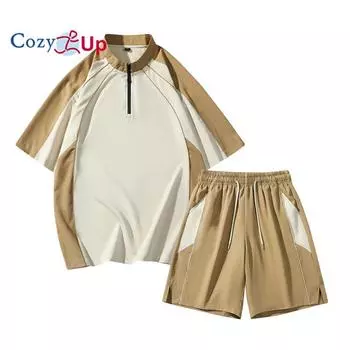 Футболка с полумолнией, повседневная, универсальная, для поездок на работу, спортивная одежда, комплект из двух предметов M чёрный