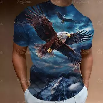 Футболка с принтом 3D American Eagle, мужская/женская мода, повседневные топы, унисекс, свободные футболки с коротким рукавом и круглым вырезом XS