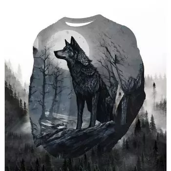 Футболка с принтом 3D Animal Wolf, абстрактное искусство для мужчин и женщин, уличный хип-хоп, круглый вырез, длинный рукав, модные повседневные топы S