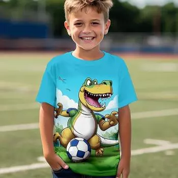 Футболка с принтом 3D-динозавра для мальчиков, футболка с коротким рукавом, летняя детская спортивная футболка, модная детская одежда с круглым вырезом для детей от 3 до 14 лет 110