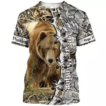 Футболка с принтом 3D для охоты на открытом воздухе для мужчин, футболка с рисунком медведя, повседневная уличная одежда, футболки Ropa Hombre большого размера с круглым вырезом 3XL