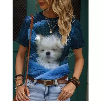 Футболка с принтом 3D Dog Tee женская S