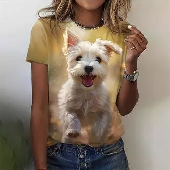 Футболка с принтом 3D Kawaii Cat Dog для женщин, забавные футболки с изображением животных, летние повседневные топы с круглым вырезом, свободные футболки с коротким рукавом S