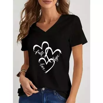 Футболка с принтом 3D Love, женская модная футболка с V-образным вырезом и короткими рукавами, летняя хит продаж, женская уличная модная футболка S