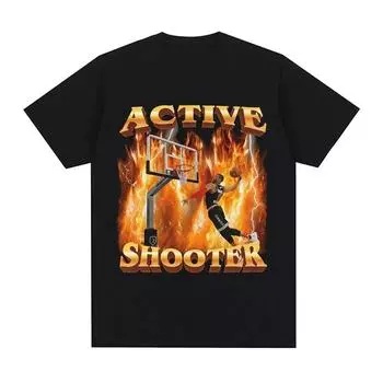 Футболка с принтом «Active Shooter Funny Meme» для мужчин и женщин, модная ретро-футболка с короткими рукавами, повседневная футболка большого размера, топ S