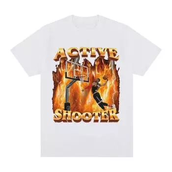 Футболка с принтом «Active Shooter Funny Meme» для мужчин и женщин, модная ретро-футболка с короткими рукавами, повседневная футболка большого размера, топ S