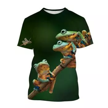 Футболка с принтом амфибии и древесной лягушки на 3D-принтере, забавное животное, футболка с короткими рукавами, круглый вырез, летние свободные футболки, мужская одежда S