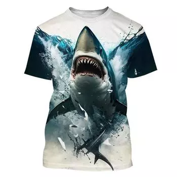 Футболка с принтом Animal Shark 3D для мужчин, модные футболки Harajuku с изображением морских животных, уличные топы с коротким рукавом, крутые уличные свободные футболки S