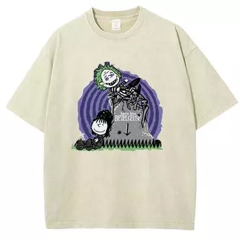 Футболка с принтом аниме-черепов для мужчин, свободная футболка с круглым вырезом, свободного покроя, мужская корейская повседневная винтажная футболка с коротким рукавом Y2k S