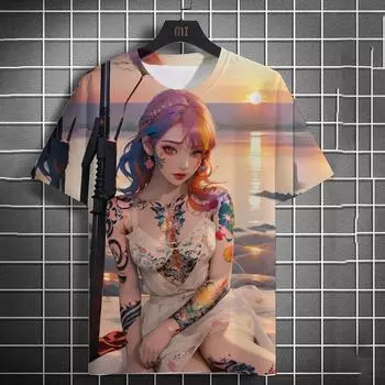 Футболка с принтом аниме-девушки Мужская 3D-печать Мужская одежда Harajuku Street Мужская одежда Футболки для мужчин Футболки с рисунком аниме Топы S