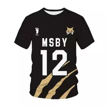 Футболка с принтом аниме Haikyuu 3D MSBY Black Jackal Sport Casual для мужчин и женщин Harajuku Streetwear Футболка Модная футболка Топы XS