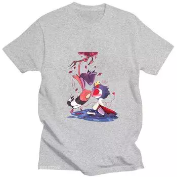 Футболка с принтом аниме Helluva Boss Pop Kawaii Manga Футболка с коротким рукавом из хлопка Модные топы XS серый