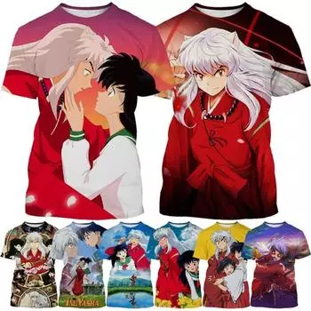 Футболка с принтом аниме Inuyasha 3D, мужская и женская, модная, повседневная, в стиле Харадзюку, хип-хоп, уличная, крутая, с круглым вырезом, S S