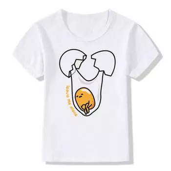 Футболка с принтом аниме «Ленивое яйцо Гудетам» для мальчиков и девочек, детский летний топ с короткими рукавами, детская повседневная футболка на бедрах 100cm