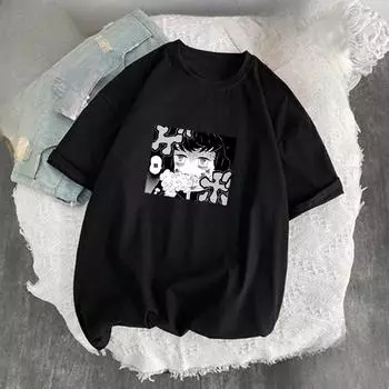 Футболка с принтом аниме Y2K Street Fashion, лето S белый