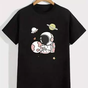 Футболка с принтом «Астронавт», летняя, с круглым вырезом, женская, с коротким рукавом, повседневная одежда, мужская одежда S