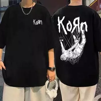 Футболка с принтом Awesome Singer Rock Band Korn, уличная одежда Harajuku, мужская новинка, хлопковая футболка, мужские повседневные футболки с коротким рукавом S белый