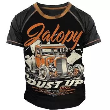 Футболка с принтом автомобиля, мужская футболка с 3d принтом и коротким рукавом, винтажная классическая футболка для мужчин, уличные байкерские рубашки, топы, футболка большого размера S