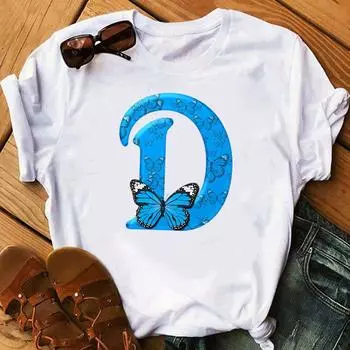 Футболка с принтом бабочки и 26 английскими буквами, женская футболка большого размера с коротким рукавом, топы, футболки с графическим принтом Harajuku Harajuku S