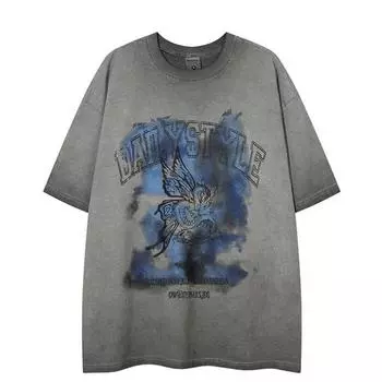 Футболка с принтом бабочки и дракона в стиле хип-хоп для мужчин и женщин. Летняя модная тенденция. Повседневный удобный топ из чистого хлопка для пар с короткими рукавами Harajuku. S чёрный