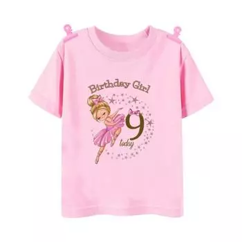 Футболка с принтом «Балерина» для девочек 1-9 лет, рубашка на день рождения, наряд для девочек, топы, детская футболка с коротким рукавом, одежда на день рождения для малышей 2T(90cm)