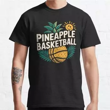 Футболка с принтом баскетбола и ананаса размера плюс S-3XL, мужские топы, модная одежда, футболки S чёрный