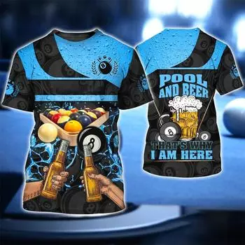 Футболка с принтом бильярда и пива с 3D-принтом, модная уличная одежда для мужчин и женщин, футболки с круглым вырезом, летние свободные футболки Harajuku, топы унисекс S