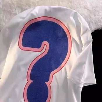 Футболка с принтом «большой вопросительный знак» и граффити для мужчин и женщин из чистого хлопка, летняя модная тенденция, повседневный удобный топ с короткими рукавами для пар, Harajuku M белый