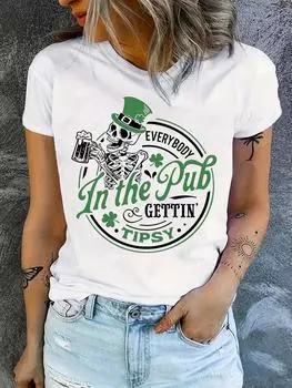 Футболка с принтом букв, короткий рукав, круглый вырез, повседневный топ для лета и весны, женская одежда M